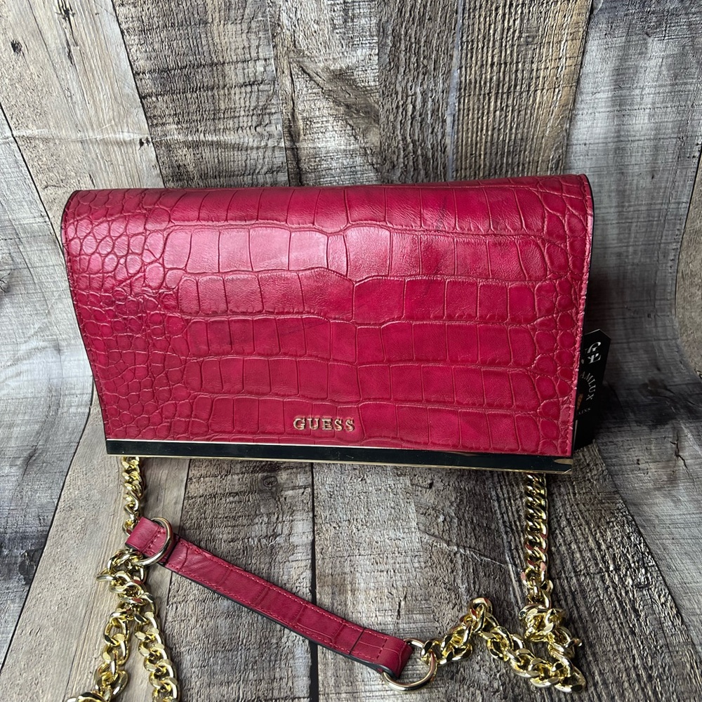 GUESS Pink Croc-Embossed Women's vegan Leather Bag
